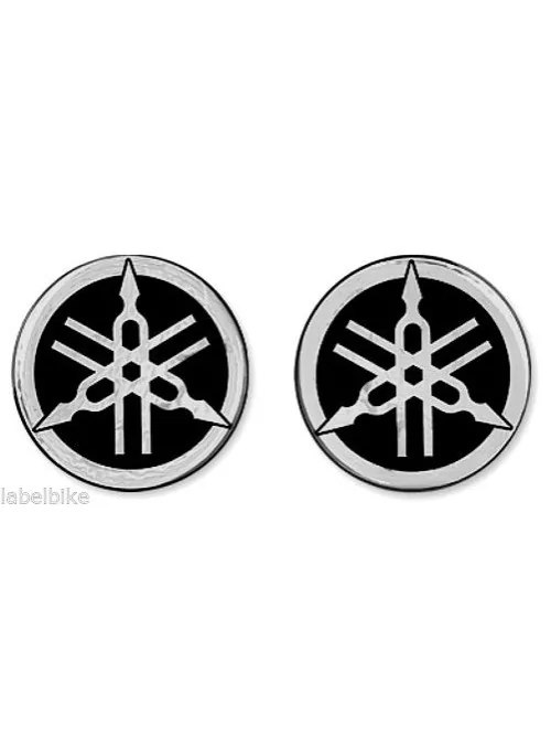 2 3D RESIN STICKERS Round YAMAHA TUNING FORK for MOTORCYCLE-SCOOTER 50 mm Black-Silver