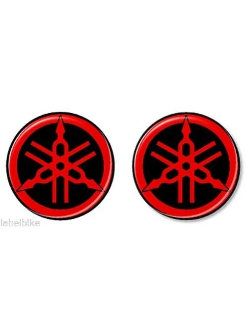 2 3D RESIN STICKERS YAMAHA TUNING FORK for MOTORCYCLES and SCOOTER diam. 50 mm Black-RED